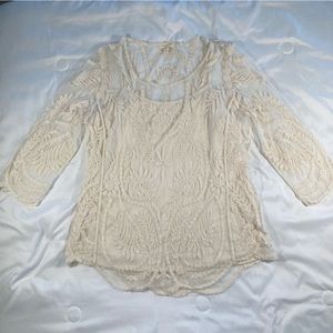 ADIVA BRAND BEIGE LACE CREWNECK BLOUSE WITH BEIGE CAMISOLE SIZE Large